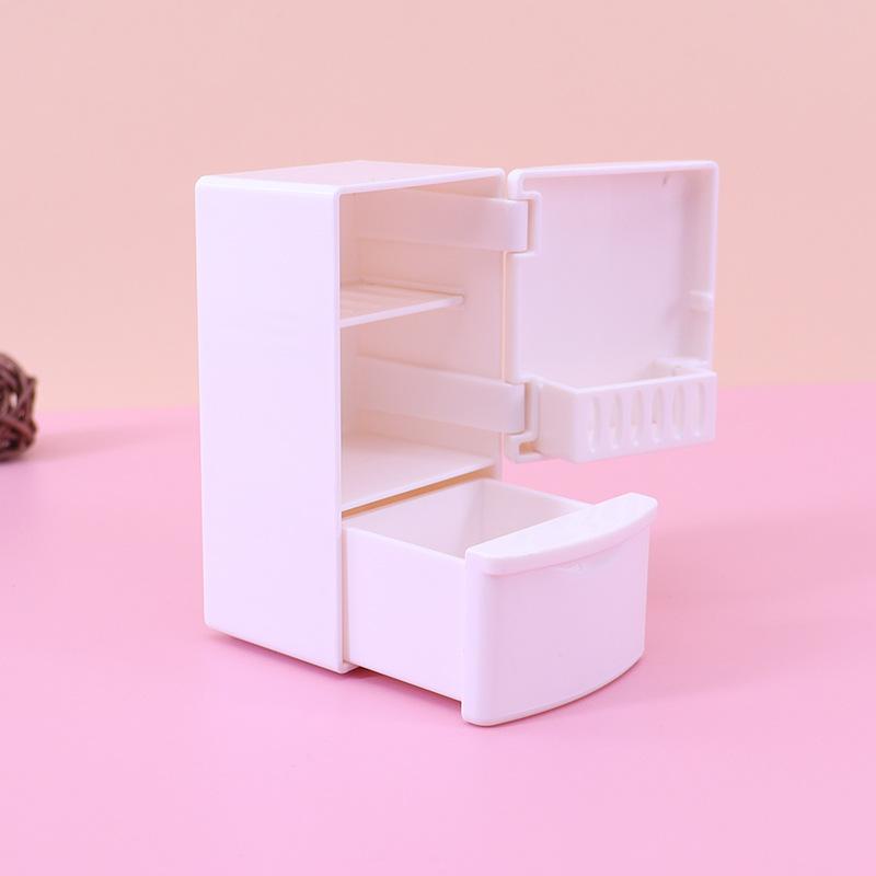 cute miniature simulation mini white refrigerator model small ornaments kitchen play house girl doll supermarket toy