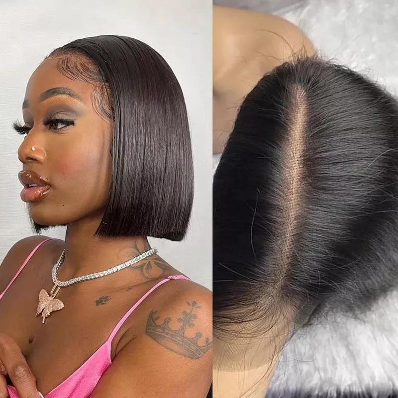 4*4 Human Hair Natural Color Hand-Woven Lace Headgear Lace Bobo Wig Real Hair Wig Human Hair