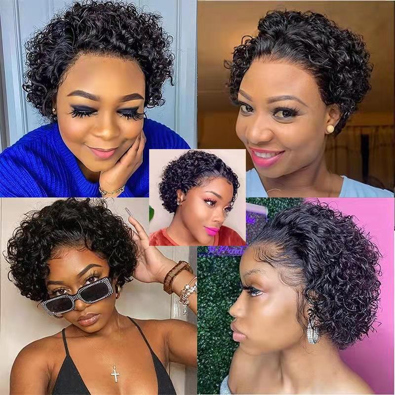 Foreign Trade Curly Hair 13x1 Lace Human Hair Wig Pixie Cut Human Hair Wig Elf Head Cover