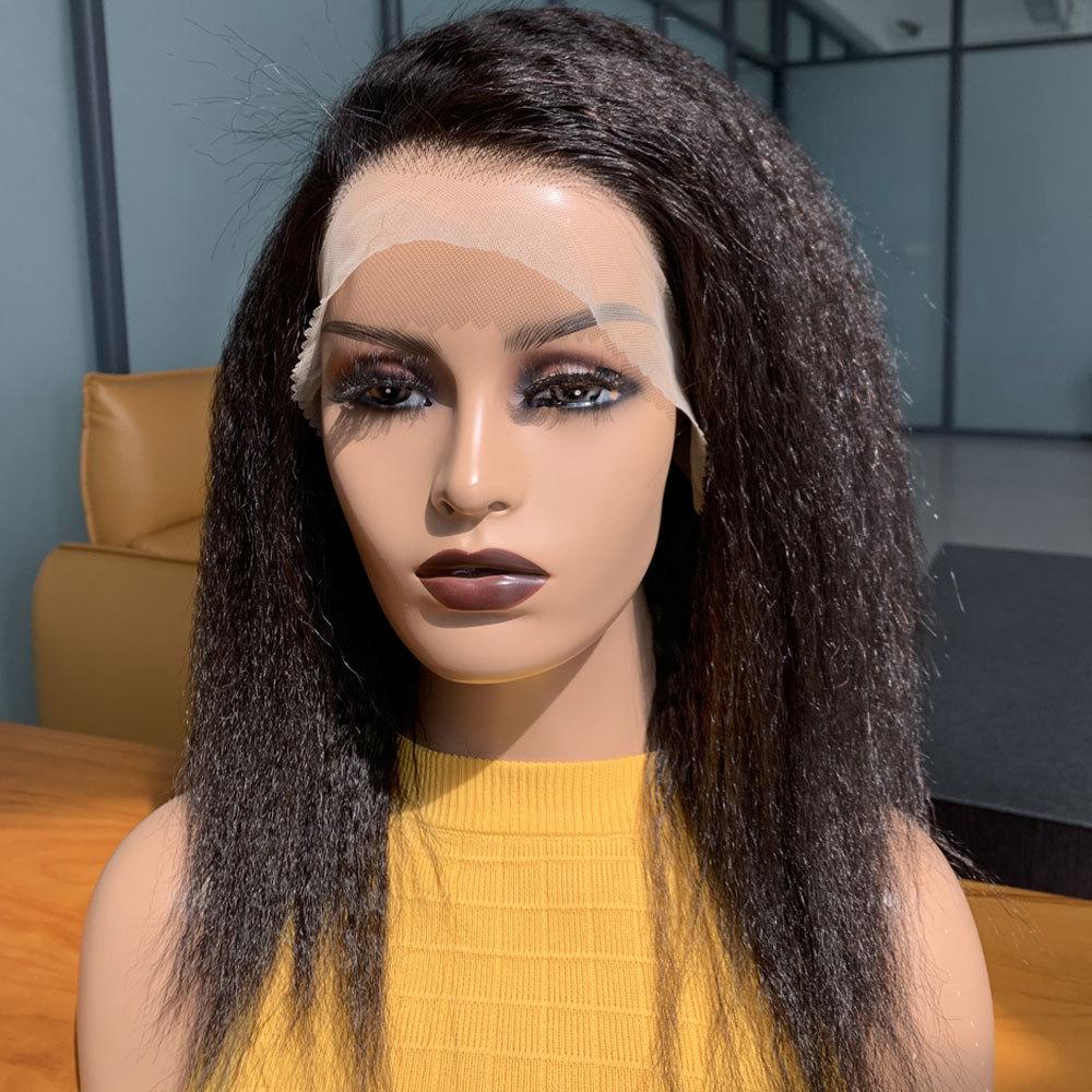 13*4 former lace head cap real human hair european and american straight wig kinky straight frontal wig