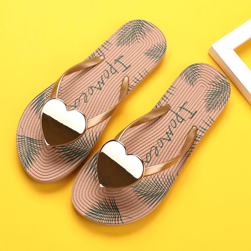 peach heart slippers women's summer outerwear flip-flops lovely beach shoes flip flop plus size flip-flops women's