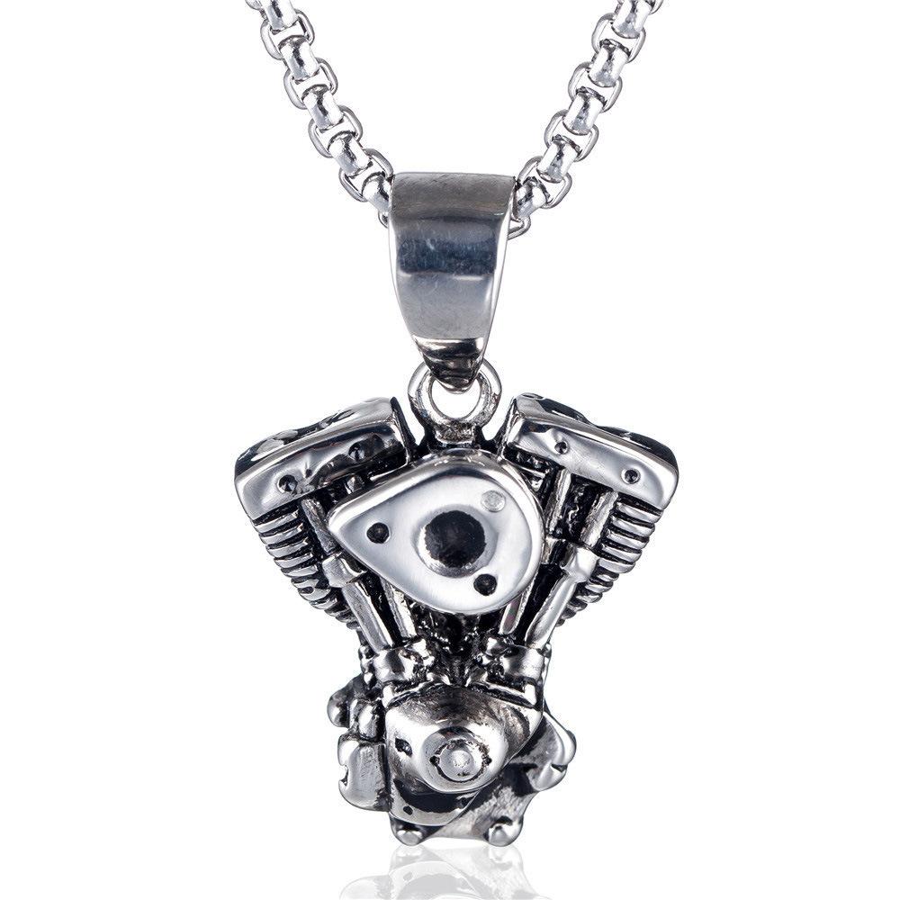 2024 amazon european and american stainless steel necklace men's fashion titanium steel motorcycle engine pendant