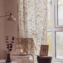 curtain finished european and american japanese and korean floral fresh white color with perforated holes-free printed cotton children's room small window privacy curtain