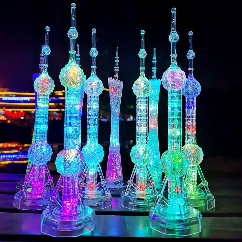 plastic crafts new oriental pearl tower souvenir guangzhou tower small waist with light colorful color changing flash tower