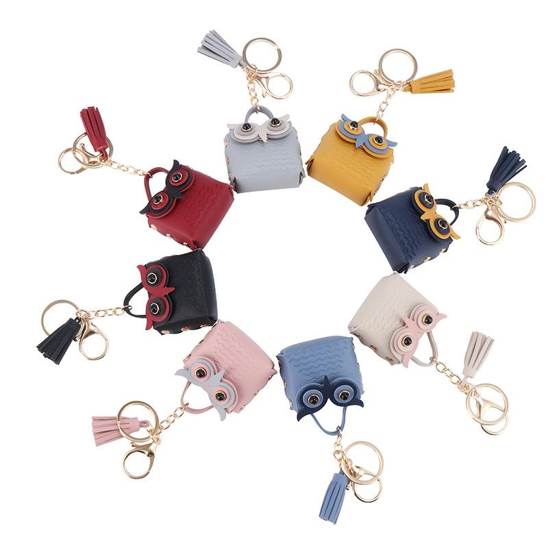 cross-border owl keychain mini bag cartoon multicolor coin purse rivet owl small bag gift pendant