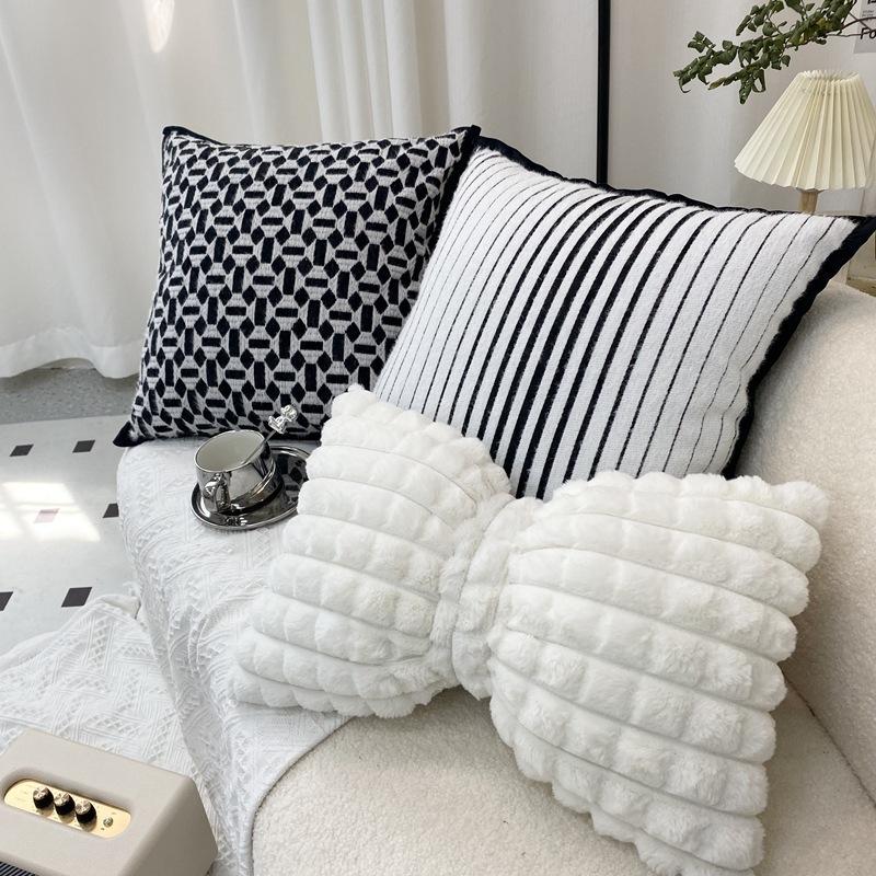snow wool bow pillow black and white pillow cushion bed head wais trest sofa cushion soft plush bedroom