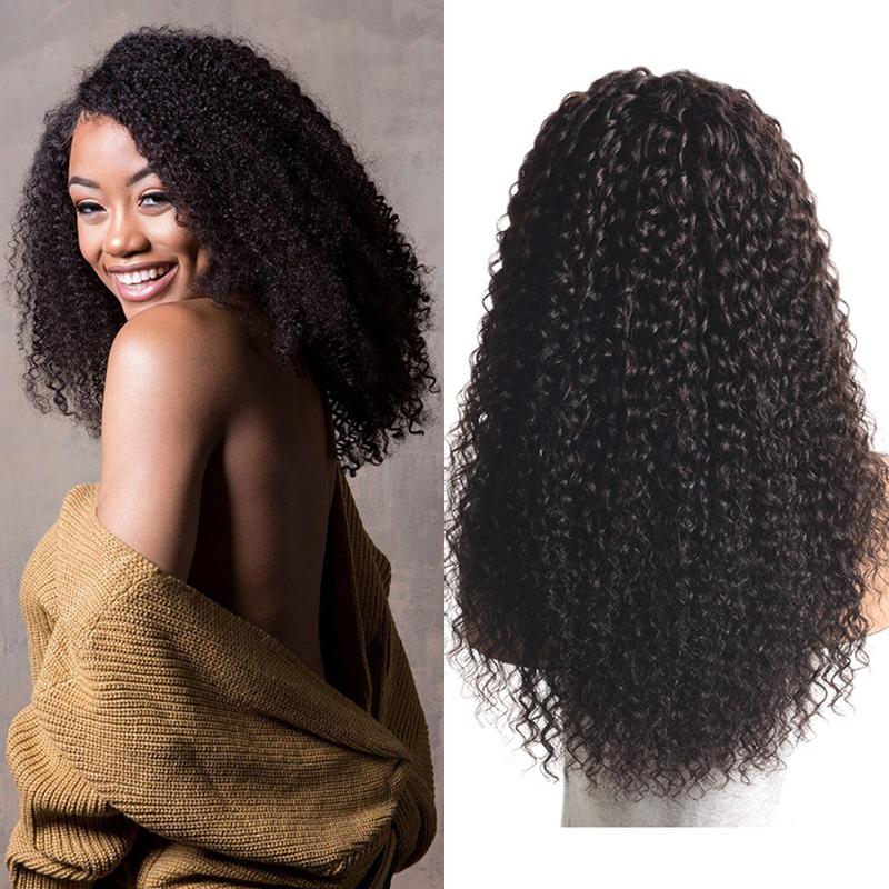 Human Hair Wigs 13*4 Front Lace Human Hair Wig Black Long Curly Hair Jerry Curl Cross Border