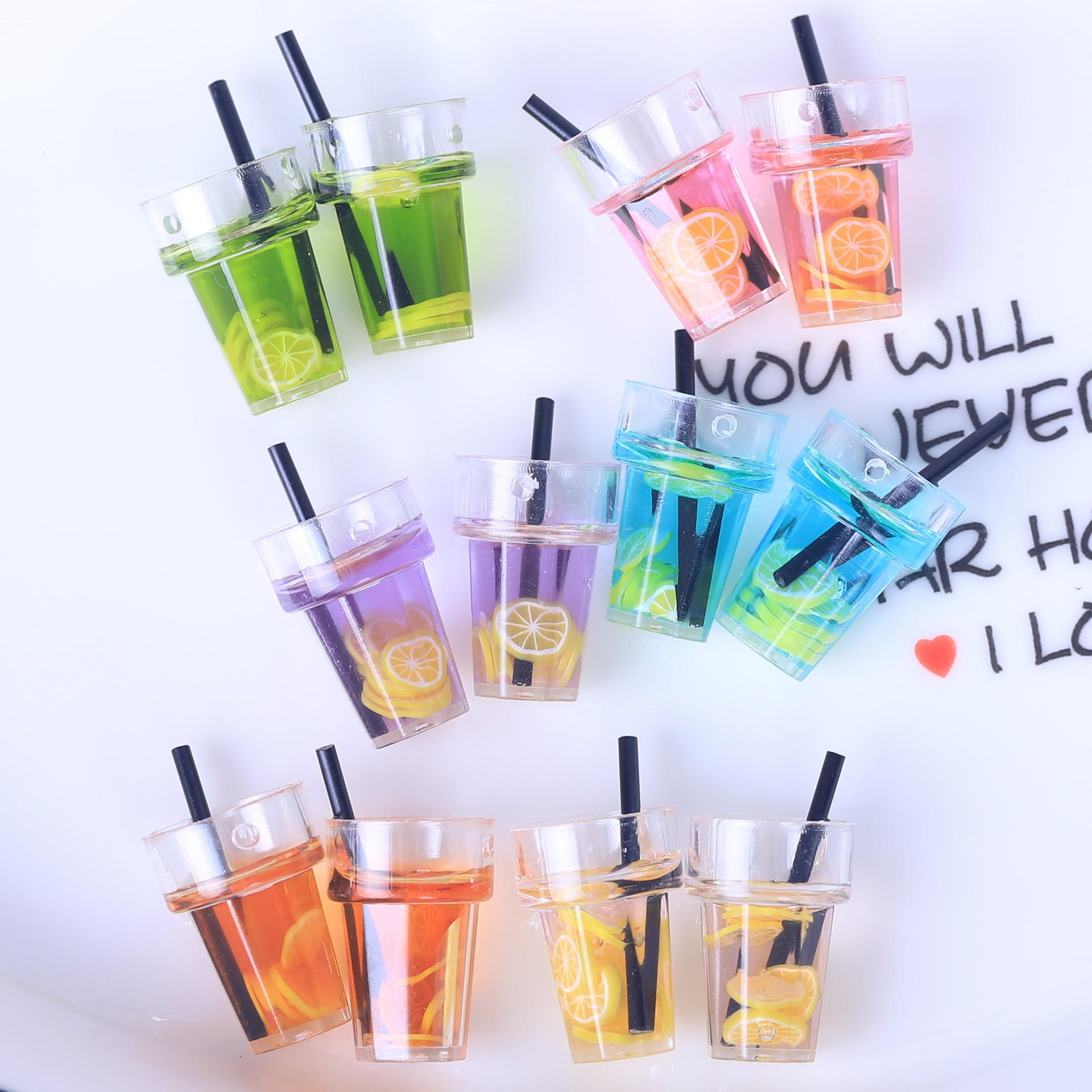 lemon toner simulation straw with hanging hole drink juice cup diy keychain mobile phone charm earring pendant material