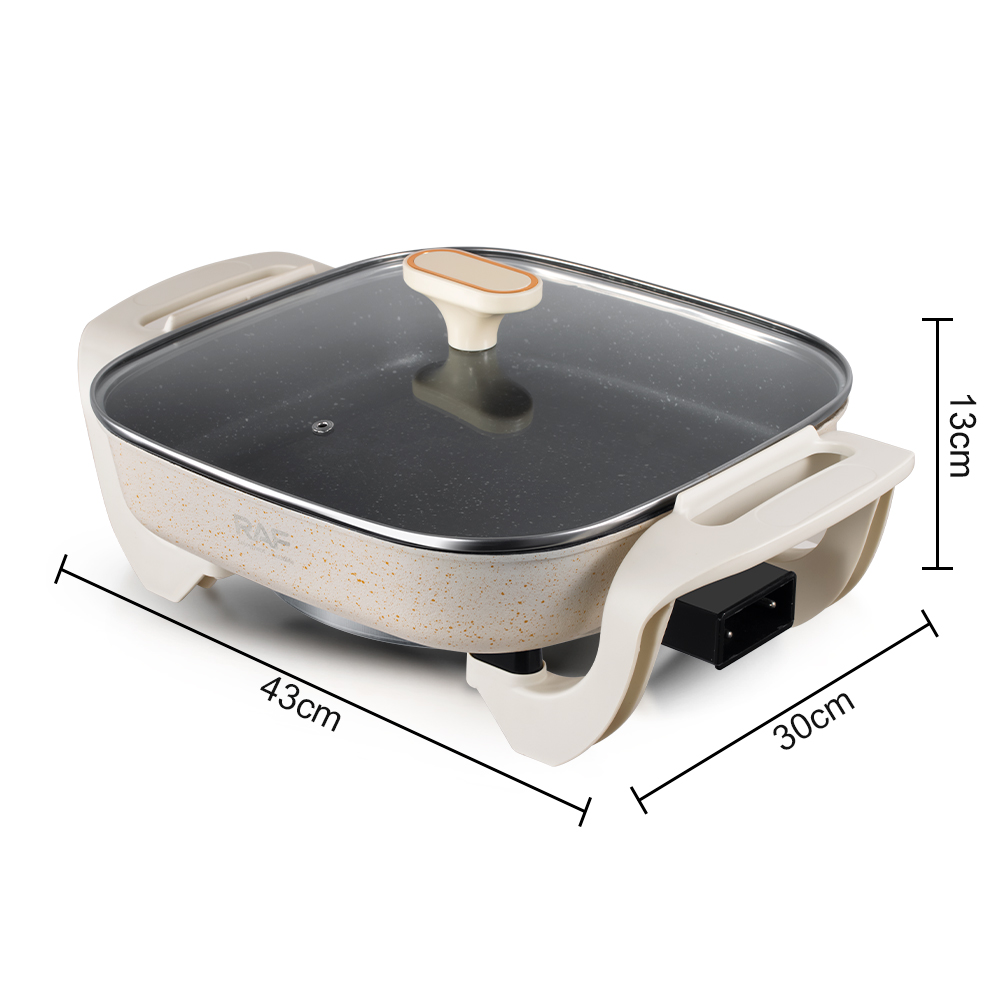 RAF European standard multi-functional 5L electric cooking pot, electric baking pot, household electric hot pot, barbecue and boiling pot all-in-one pot, frying electric griddle Specification image