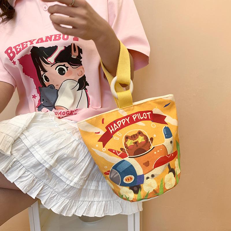 korean style 2024 new bucket bag handbag student commuter canvas bag factory wholesale korean style cute cloth bag