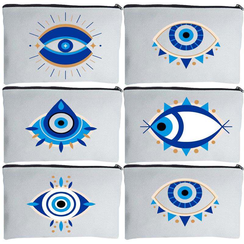 cross-border devil eye evil eye blue eyes cotton linen cosmetic bag linen canvas bag wash bag storage bag