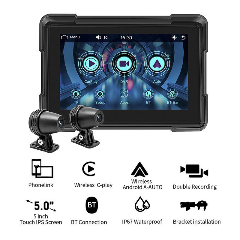 motorcycle carplay driving recorder 5-inch ahd front and rear dual camera recorder portable waterproof pnd