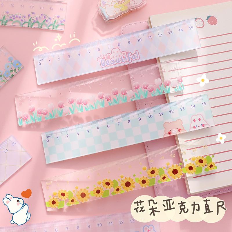 cartoon cute transparent acrylic ruler learning stationery student ruler thick acrylic painting ruler