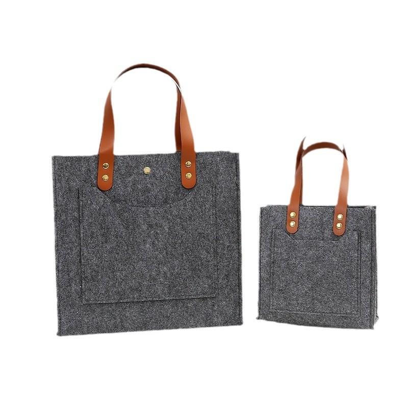 double layer synthetic leather handle golden rivet felt bag computer business a4 paper file Item Picture
