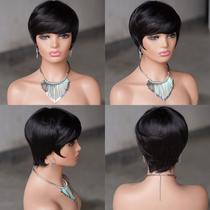 pixie cut wigs foreign trade short mechanism head cover natural black real human hair cutting material 5 inches