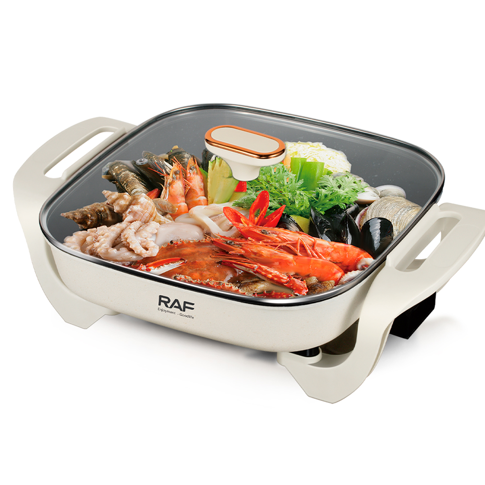 RAF European standard multi-functional 5L electric cooking pot, electric baking pot, household electric hot pot, barbecue and boiling pot all-in-one pot, frying electric griddle Item Picture