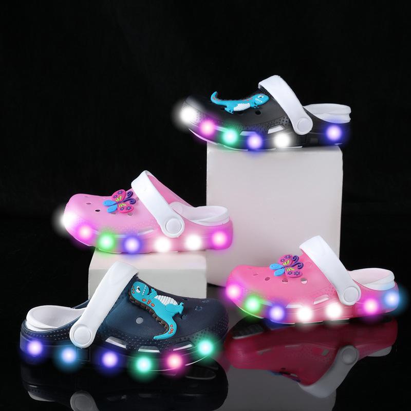 cross-border luminous children's shoes shoes with led light children's hole sandals wholesale car slippers beach shoes little baby shoes