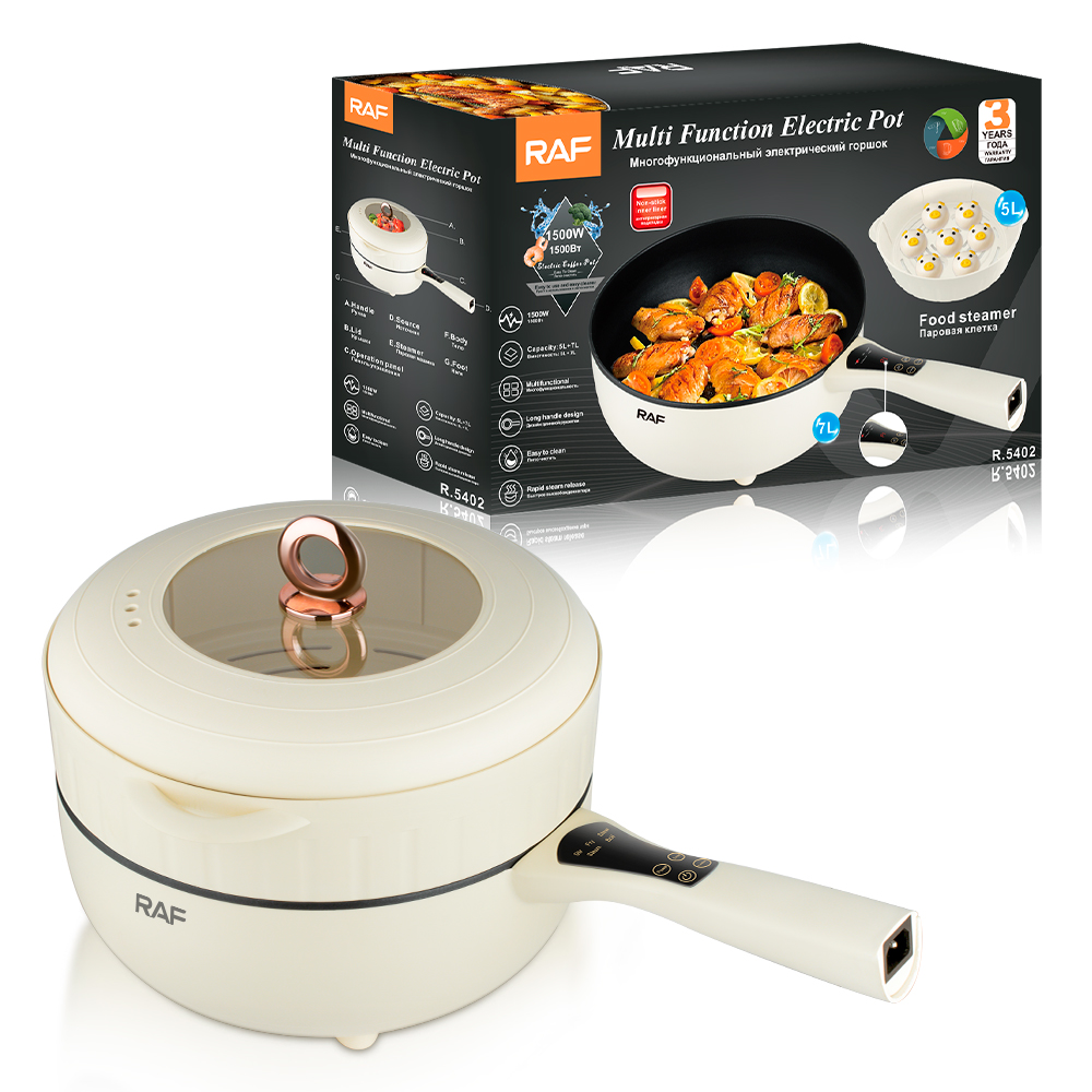 RAF European standard cross-border multi-functional electric frying pan, household integrated cooking non-stick pan, electric cooker and steamer, 5L+7L details Picture