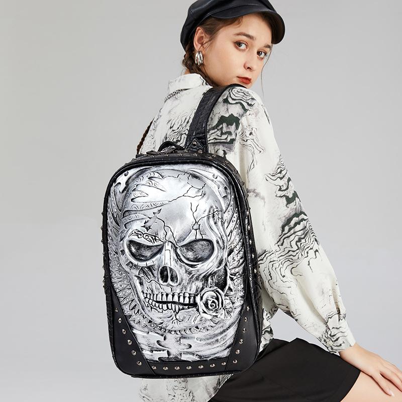 new guangzhou manufacturers spot pi backpack 3d three-dimensional personality skull backpack rivet laptop bag