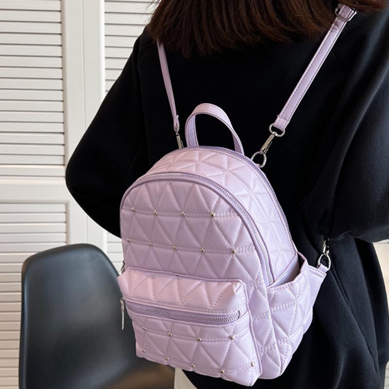 Backpack New with Rivets Backpack Textured Women's Bag Fashion All-Match Personality Multipurpose Backpack