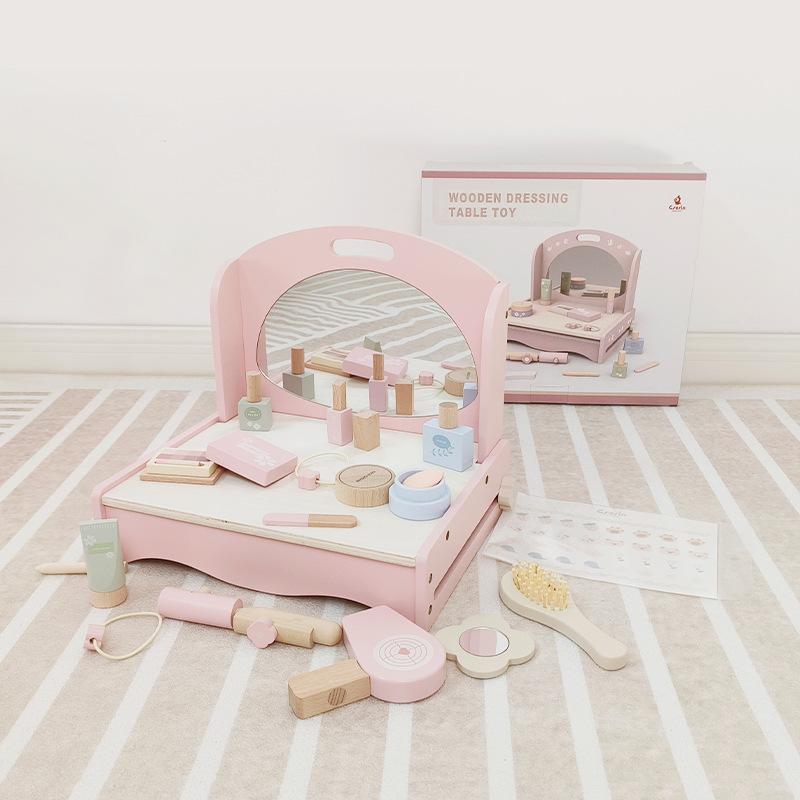 baby house playing princess dresser makeup table simulation makeup barber bag wooden ornament role play toy