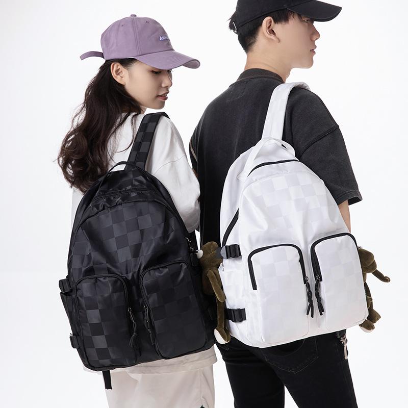 Motorcycle Bag College Student Travel Bag Computer Bag Large Capacity Chessboard Checked Backpack Men Korean Style All-Matching School Bag Women