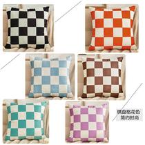 new dutch velvet printed cushion ins nordic simple chessboard plaid pillowcase bedside sofa car pillow