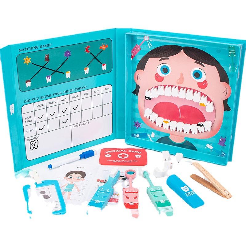 wooden children's oral dental doctor nurse toy simulation dentist suit play house medical toys free shipping