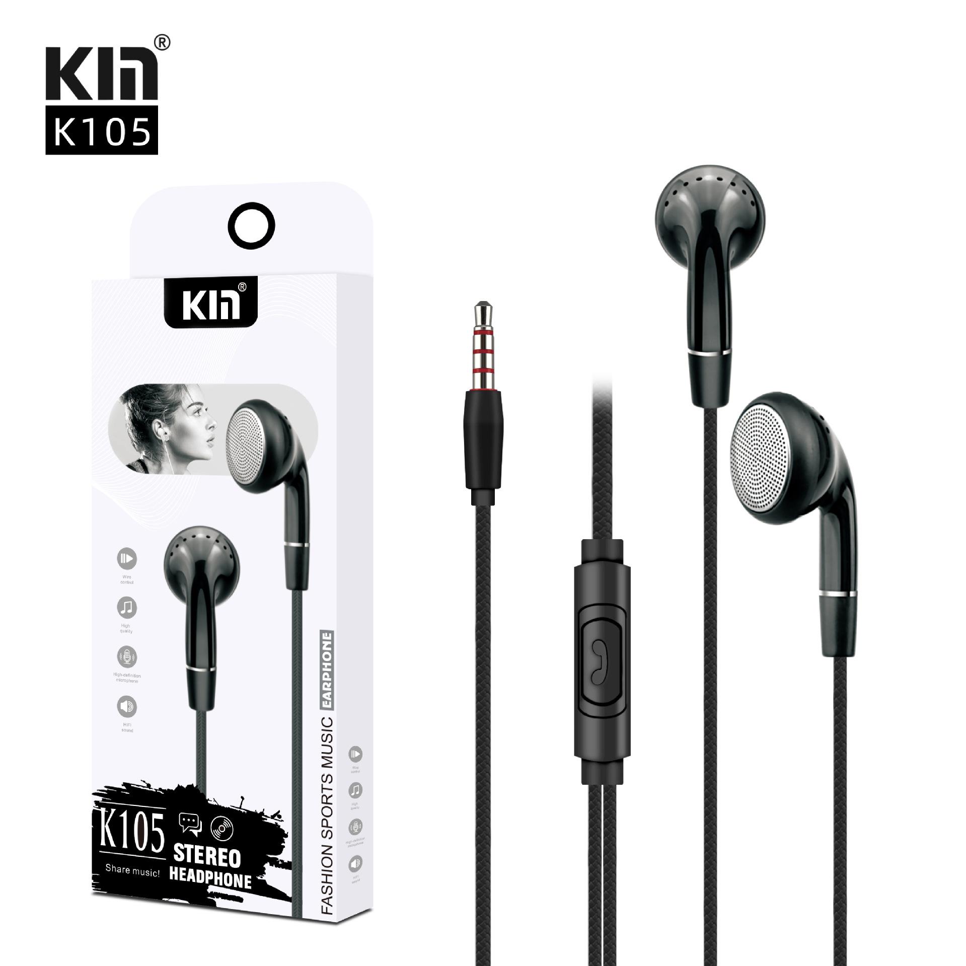 Cross-Border Km/K105 with Controller Dynamic Bass Boost Wired Headset Music Mobile Phone Belt Microphone Earbuds Direct Plug in Ear Headset