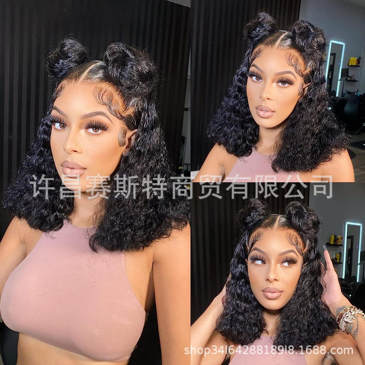 european and american style wig front lace small curly wig african mid-length wig front lace small curl wi