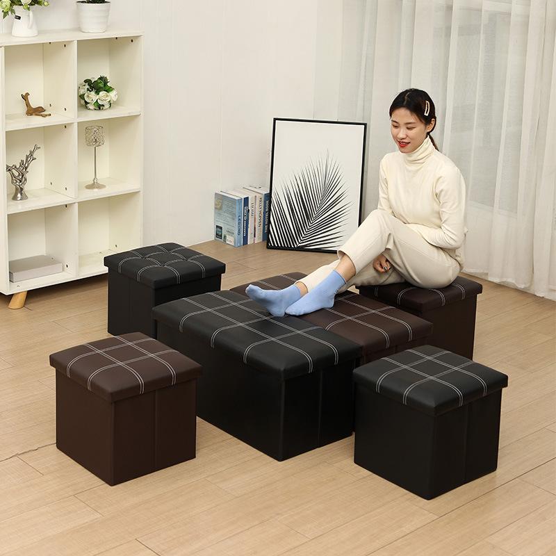 Adult Folding Stool Wholesale Storage Box Simple Pu Leather Storage Stool Storage Stool