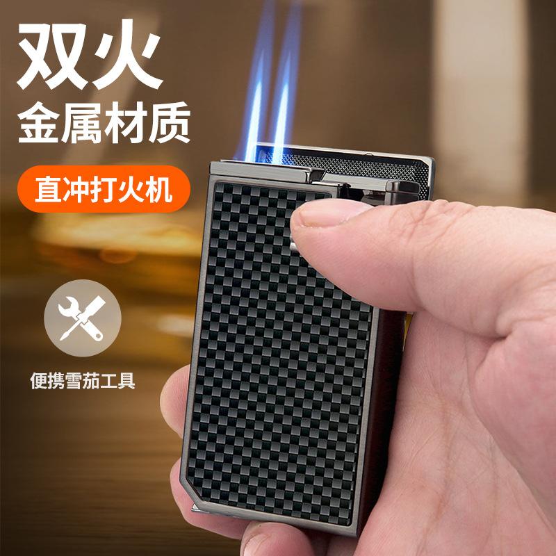 Honest New Men's High-End Cigar Special Windproof Gas Lighters Cigarette Lighter Double Fire Direct Punch Business Igniter