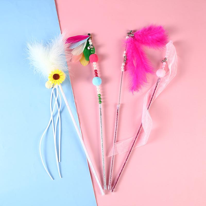 self-hi relieving stuffy pet toy pompon multi-color feather chain sunflower teaser funny