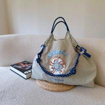 ten thousand needle embroidery 2023 japanese minority design embroidery environmental protection tote bag nylon shopping bag handbag