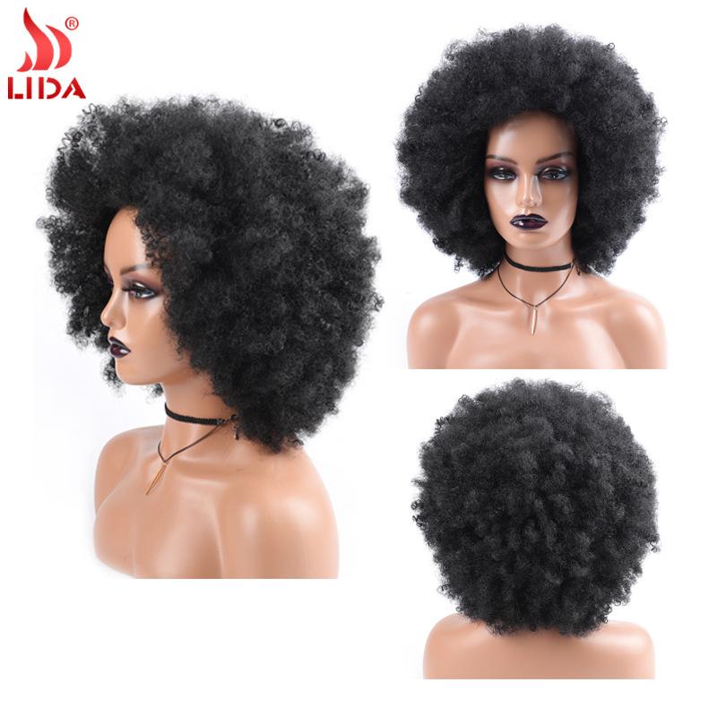 aliexpress african wig chemical fiber mechanism headgear afro curly short curly hair afro wig factory wholesale