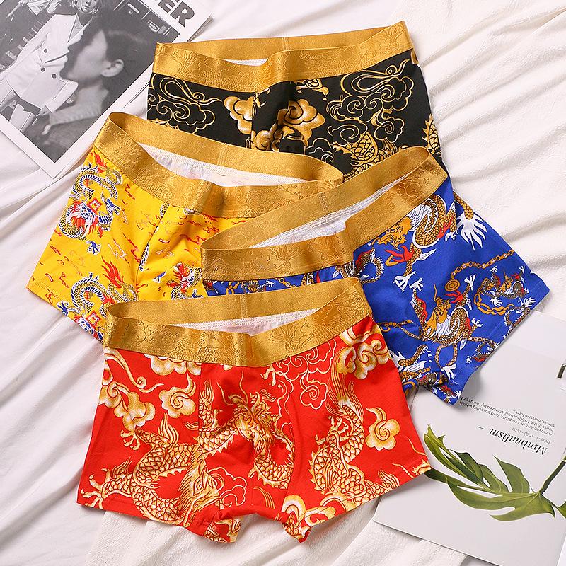 my animal year panties men's domineering scarlet panties boxers youth fashion dragon pattern totem boxers red tide