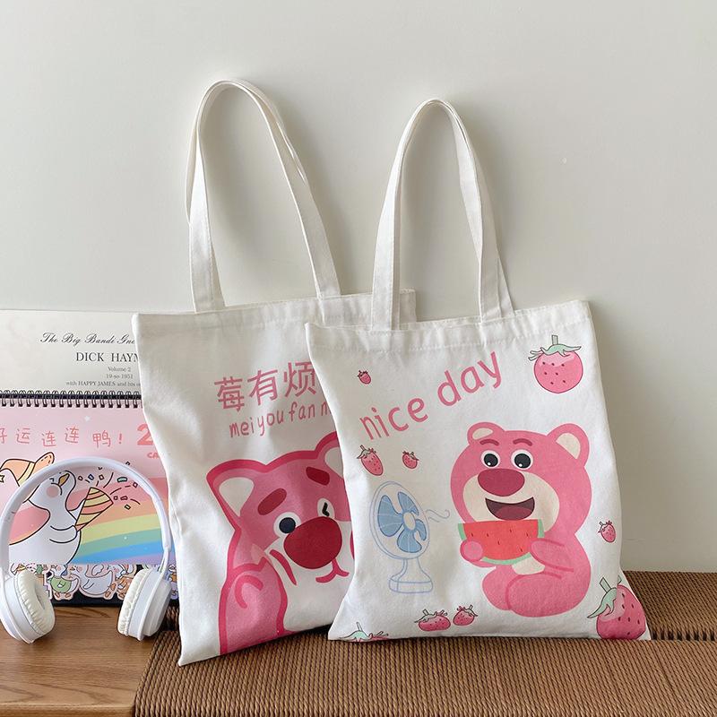Strawberry Bear Canvas Bag Tote Bag Canvas Tote Bag for Commuting Anime Card Shoulder Bag Fashion Book Bag Shopping Bag