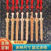 Carved Peach Wood Bearing Sword Household Primary Color Living Room Peach Wood Crafts Peach Wood Log Bearing Sword Pendant Manufacturer