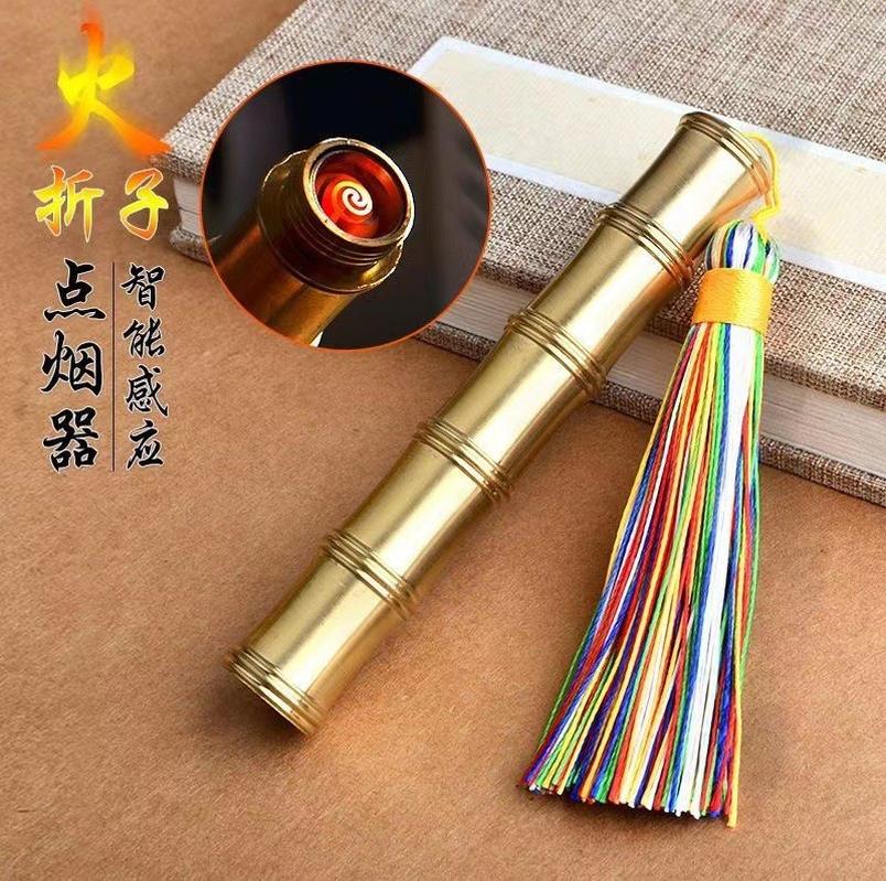wholesale new pure copper folding bamboo lighter igniter cigarette lighter windproof blowing induction usb charging