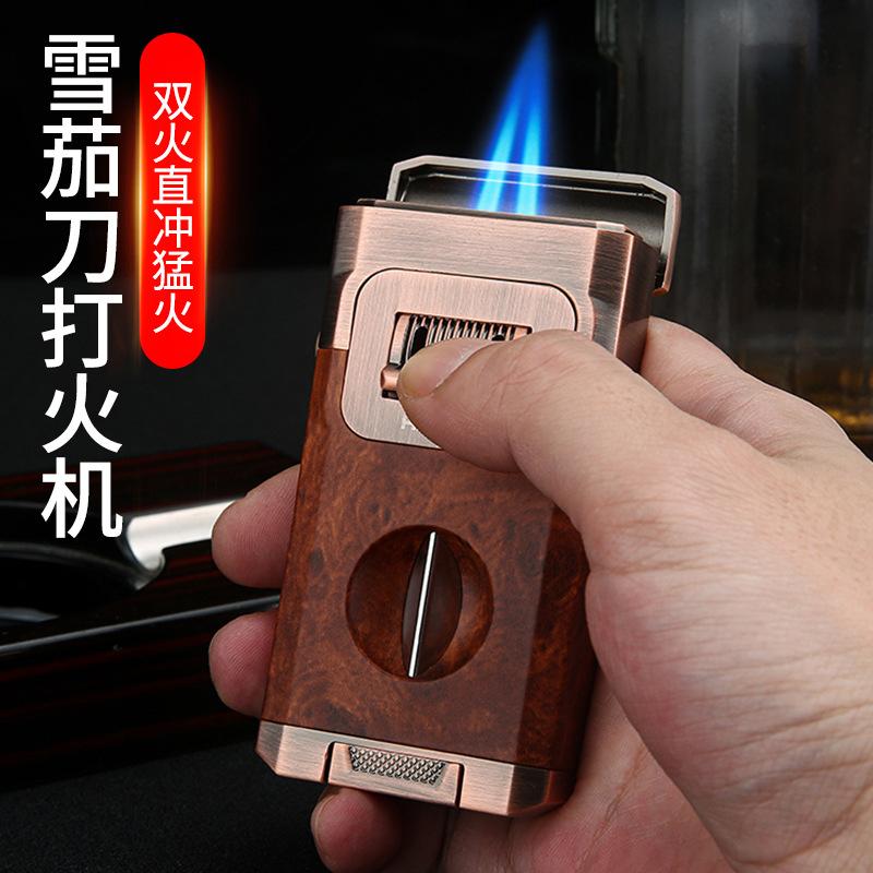 Honest 2024 New Men's High-End Cigar Special Windproof Lighter Cigarette Lighter Double Fire Direct Punch Business Igniter