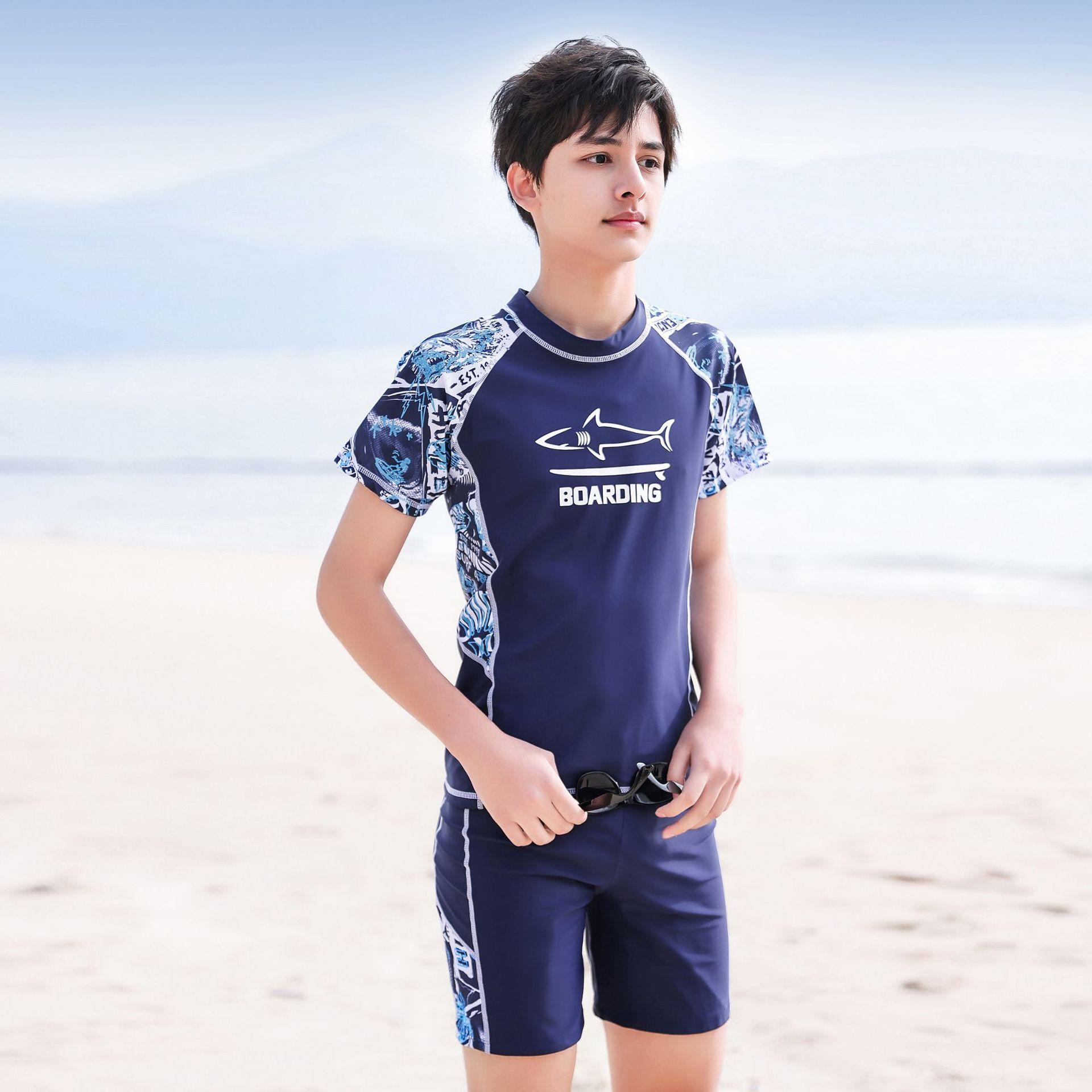 Children's Boys' Swimming Trunks Swimsuit Middle and Big Children's Split Suit Boys plus Size Swimwear Teenagers Sunscreen Swimwear