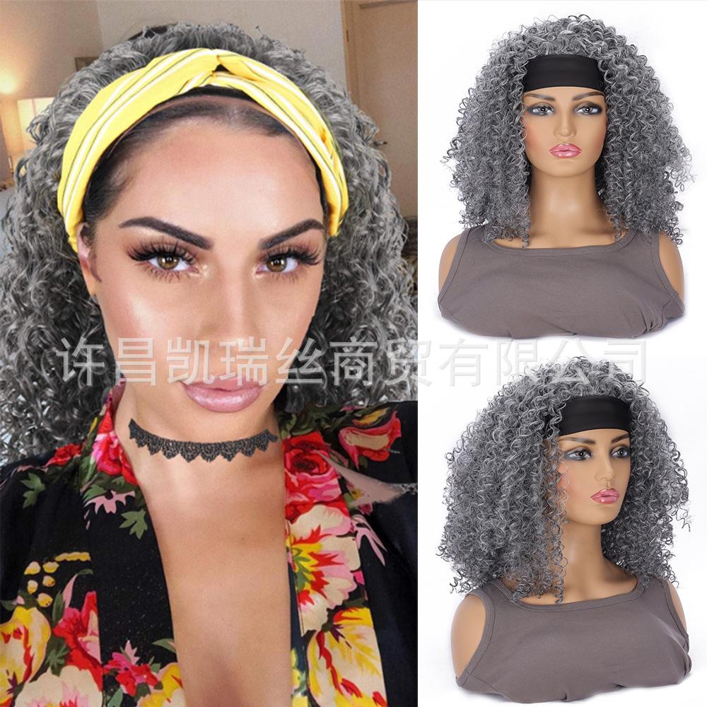 cross-border fashion wig women's hair band short african small curly hair chemical fiber hair cover high-temperature fiber xuchang wig wholesale