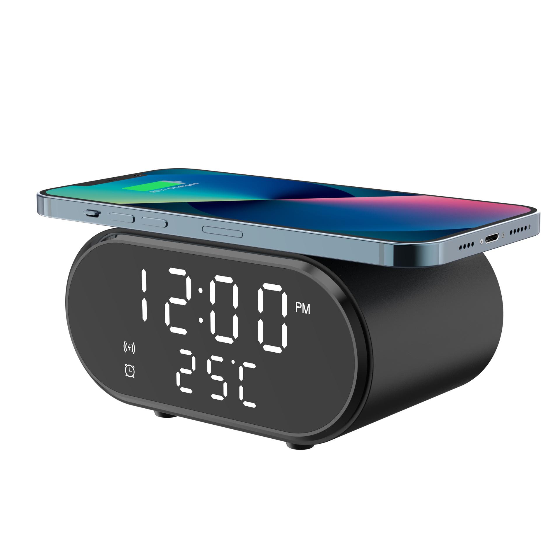 multi-functional desktop 15w clock alarm clock thermometer bedside mobile phone wireless charger ay-22