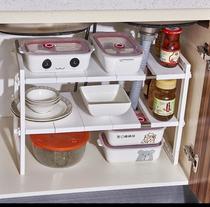 kitchen under-sink rack stainless steel stretchable storage storage rack 2-layer bathroom shelf pot rack