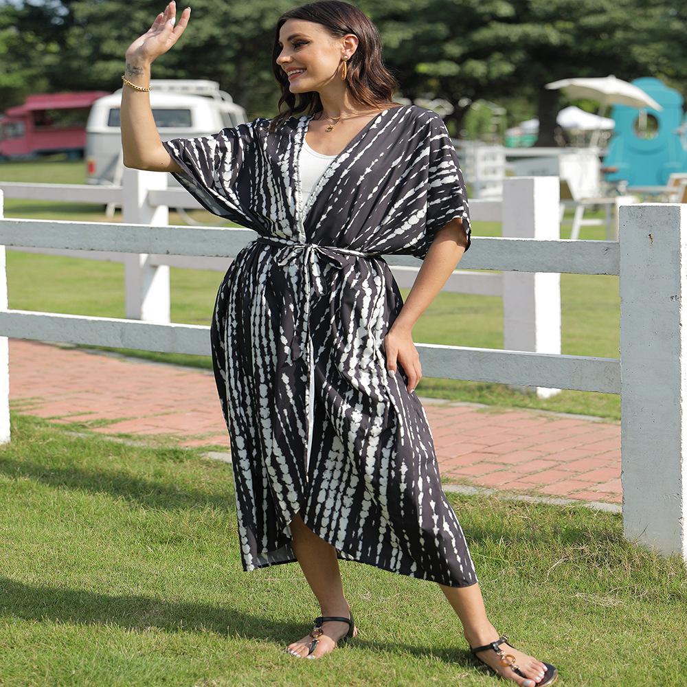 cross-border amazon beach cover-up print holiday beachwear swimwear cover-up bikini sun protection shirt 5d69
