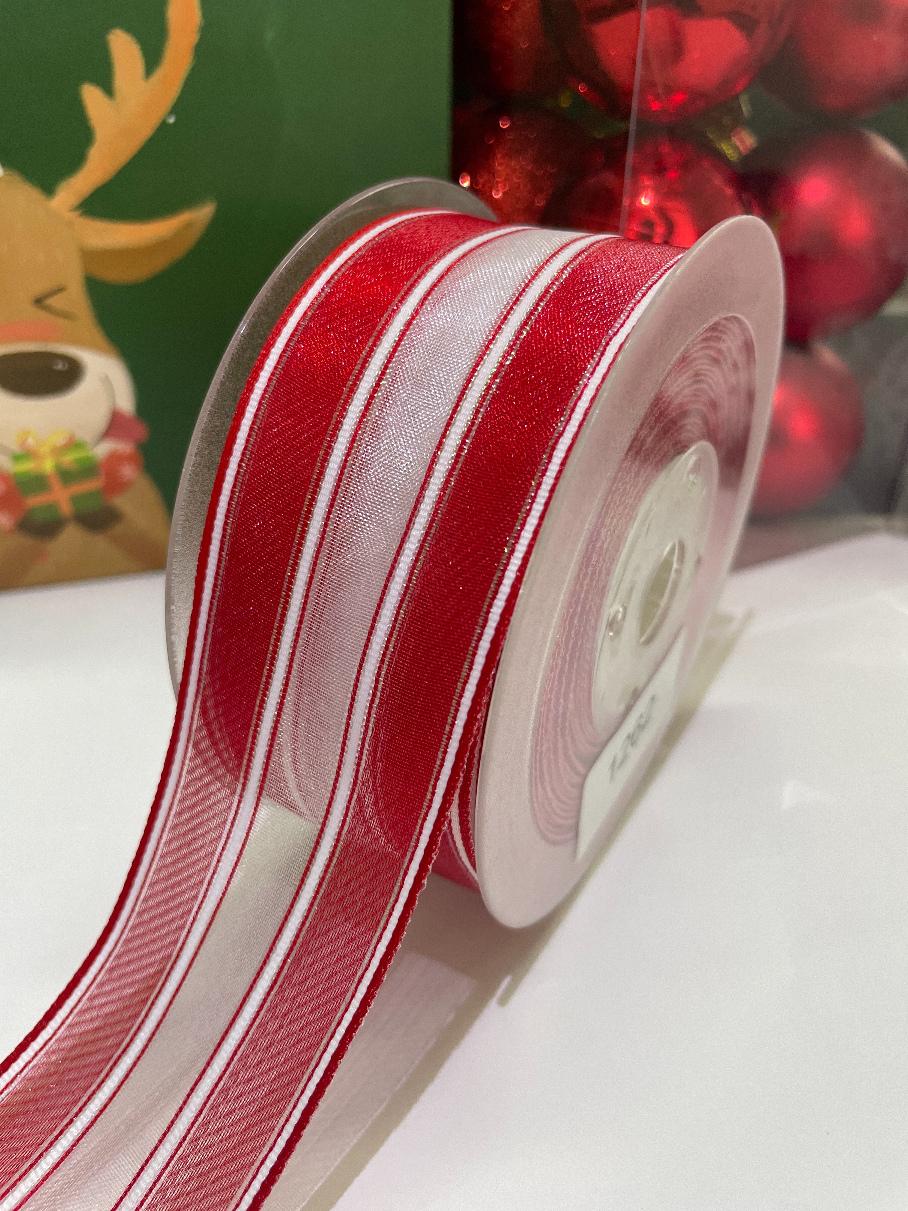 Item No. 1262 Christmas Gift Packaging Decoration DIY Red and White Striped Multicolored Christmas Webbing 3.8cm Item Picture