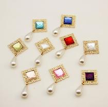 alloy hollow flower square inlay 12mm + pearl pendant hair accessories flower plate diy jewelry accessories