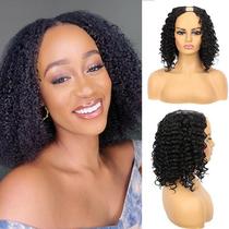 amazon european and american women's black african small v-shaped clip wig chemical fiber short curly hair extension half headgear wigs