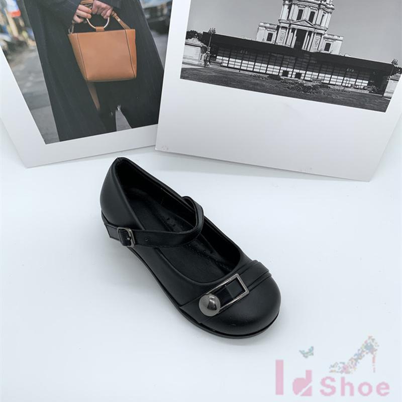 New Foreign Trade Student Shoes Spring and Summer Small Black Shoes Lady guangzhou Women's Shoes Craft Shoes Metal Button Student Women's Shoes