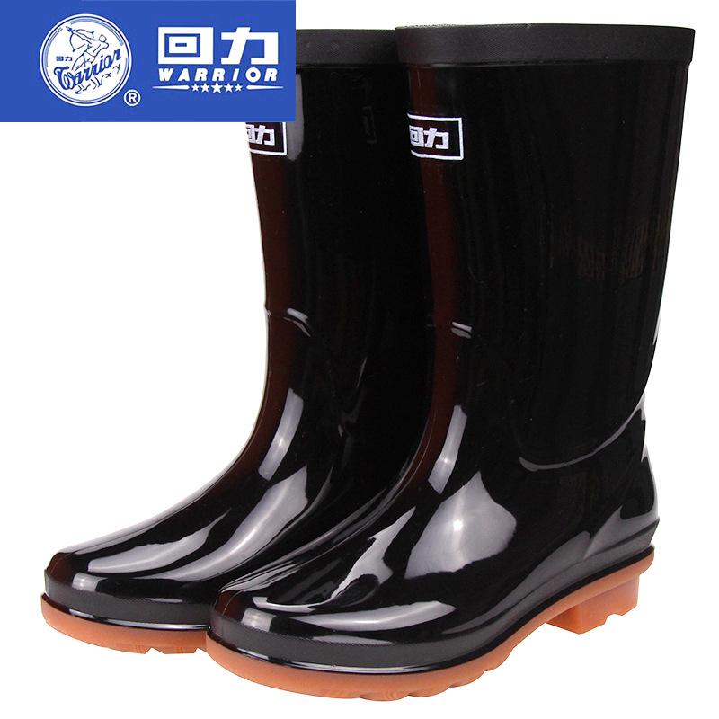 Warrior Rain Boots Ladies Rain Boots 853 Pvc Non-Slip Tendon Bottom Black Labor Protection Rain Shoes Mid-Calf Rain Boots Wholesale